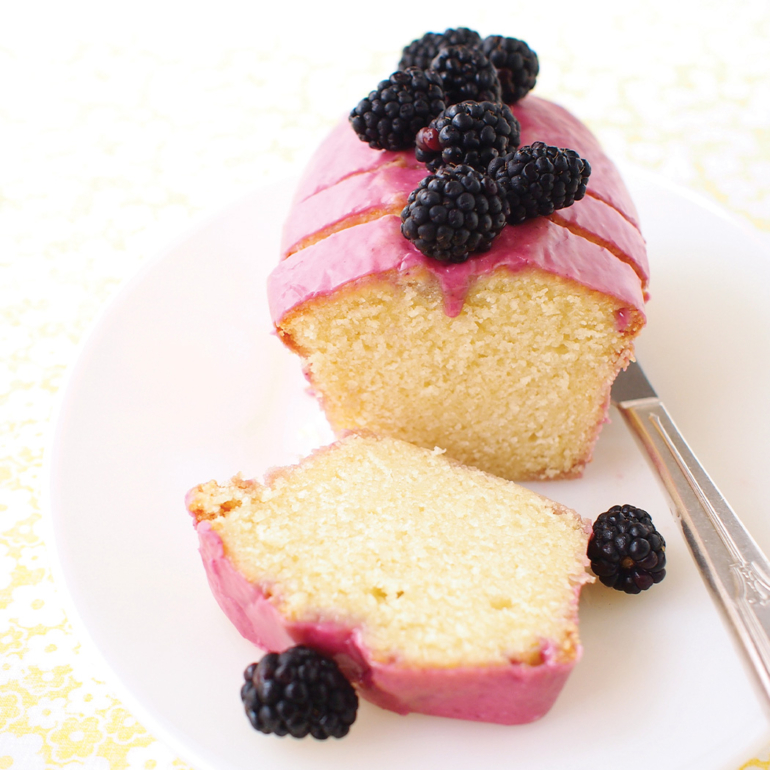 Almond cake with blackberry glaze