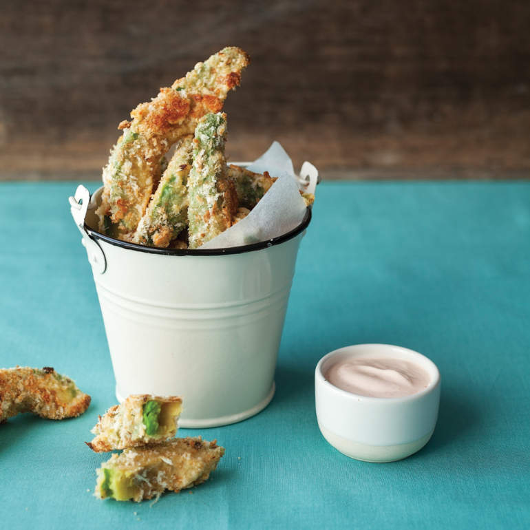 Avocado fries with sriracha dipping sauce