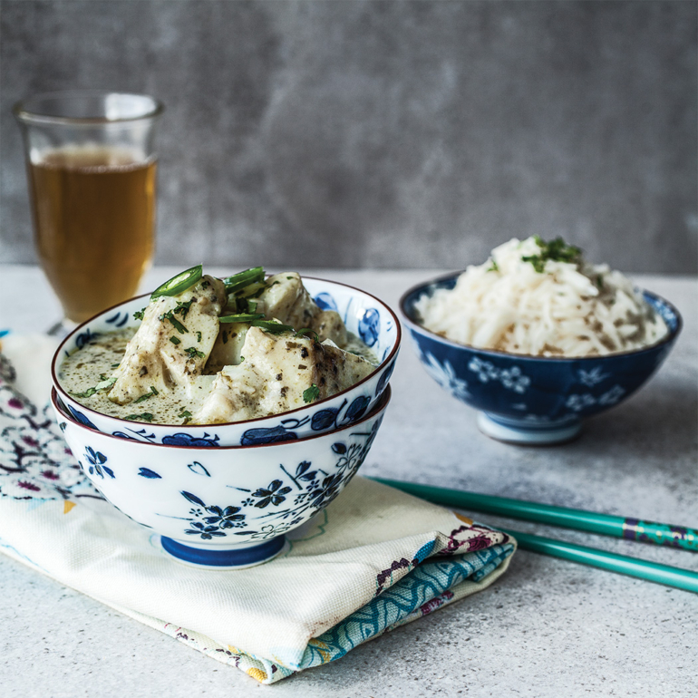 Baked green curry cod
