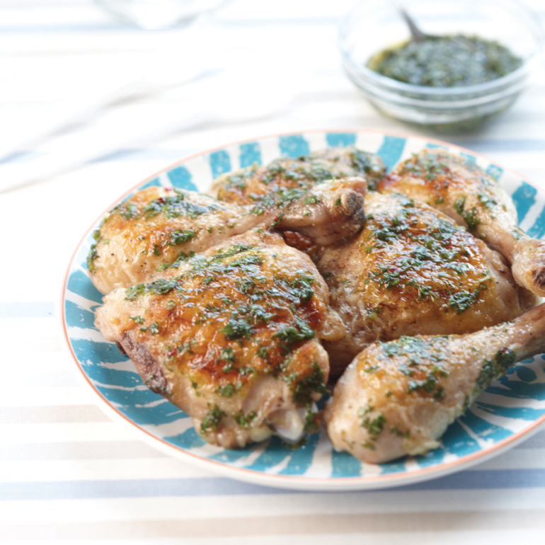 Barbecued chicken with fresh herb dressing