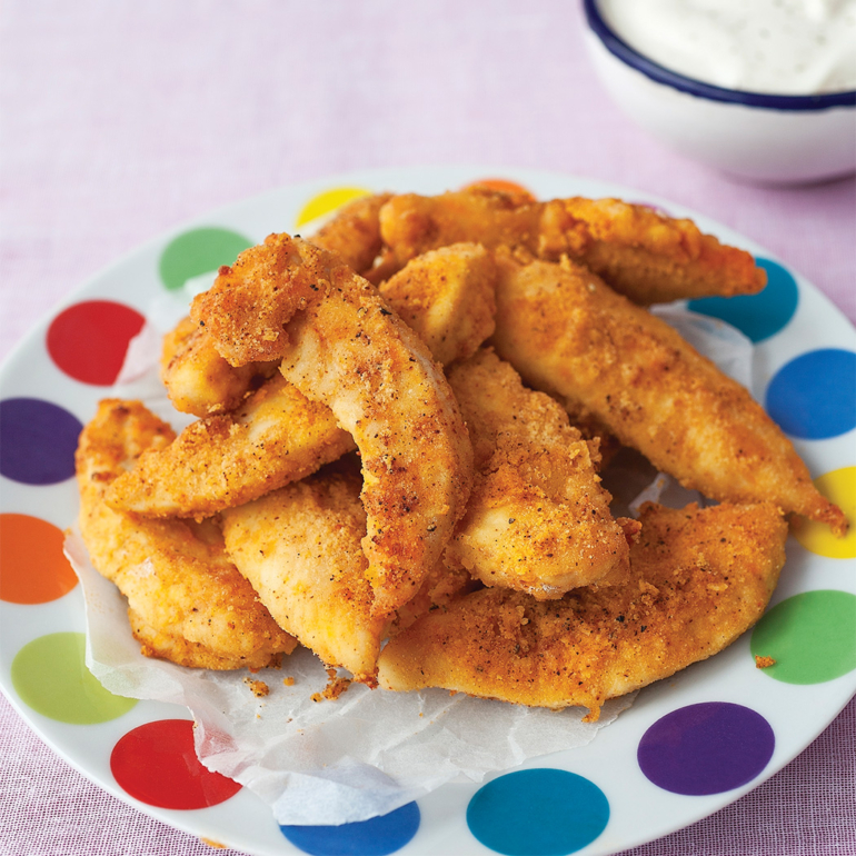 “Free from” chicken goujons with garlic sauce