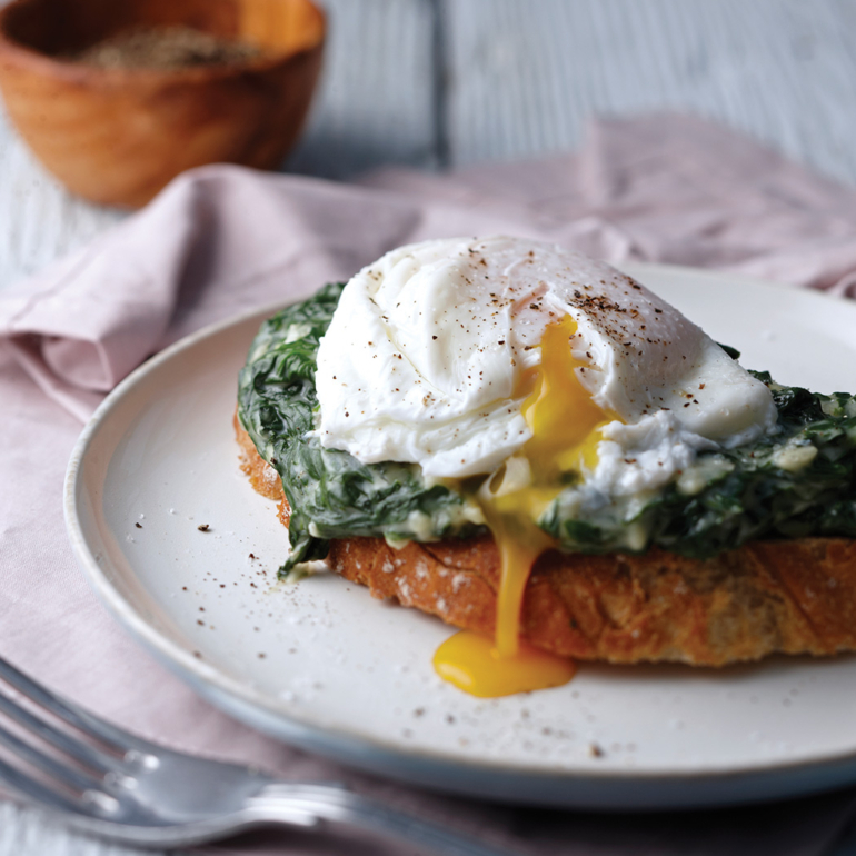 Creamed spinach and poached egg toasts