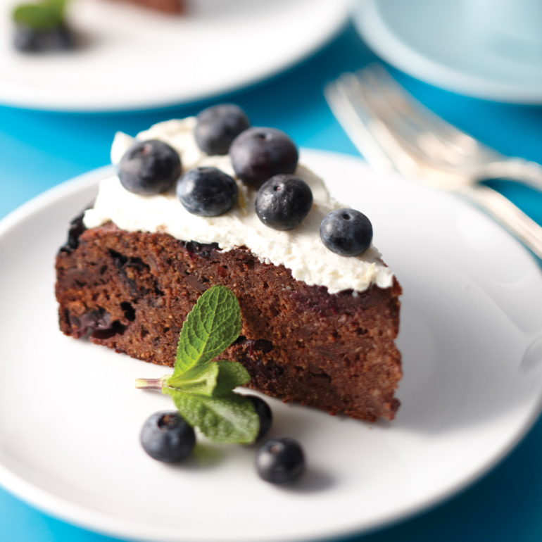 Gluten-free chocolate and blueberry cake
