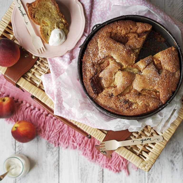 Peach and olive oil cake