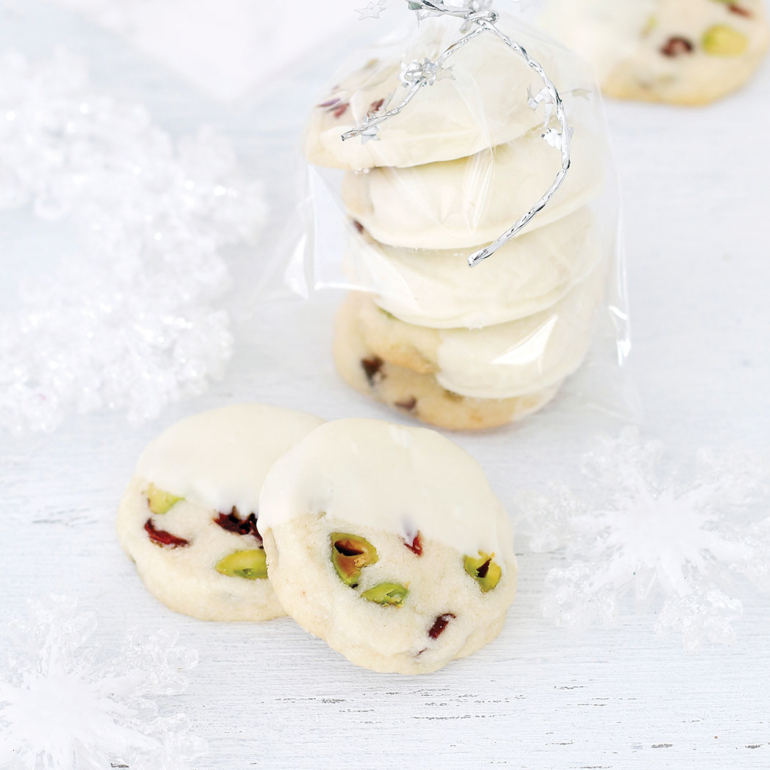 Pistachio, cranberry and white chocolate biscuits