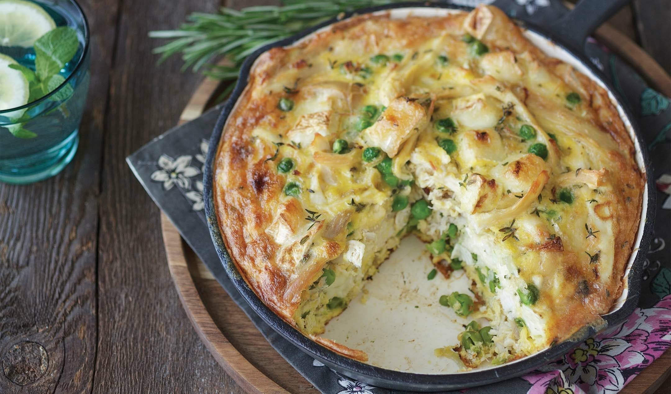 Roast chicken, pea and Brie frittata recipe | easyFood