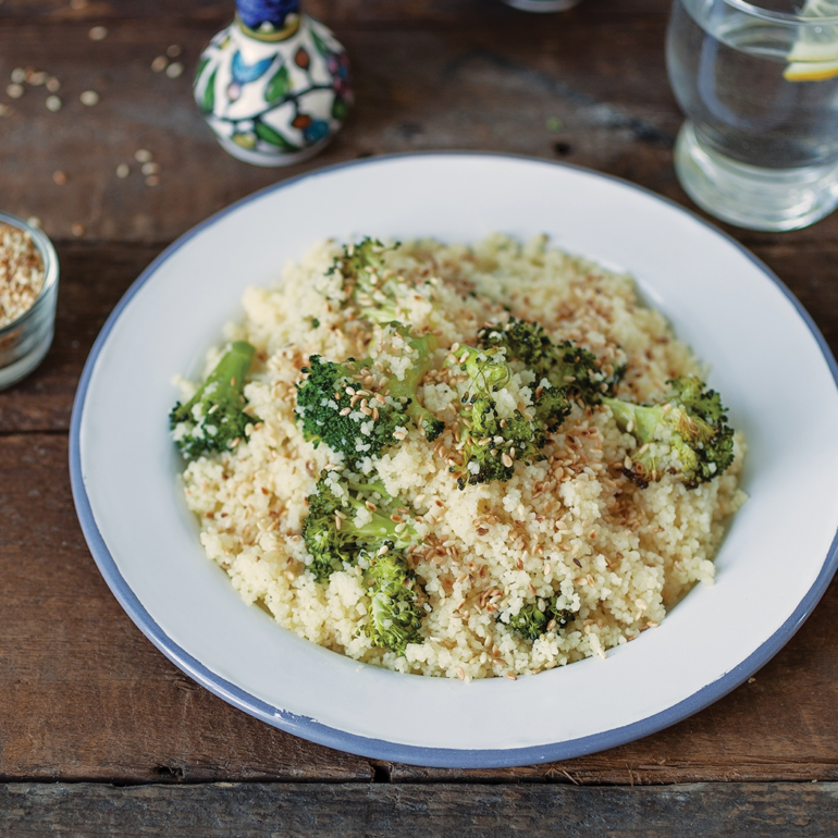 Roasted broccoli and sesame couscous