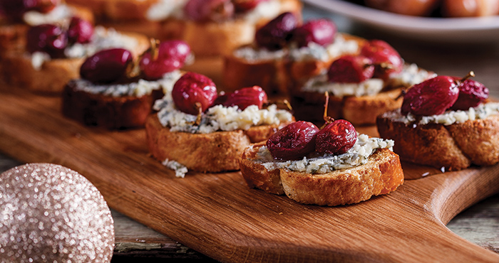 Blue cheese and roasted grape crostini Easy Food