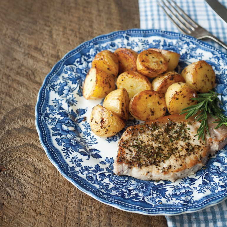 Roasted pork chops with rosemary potatoes