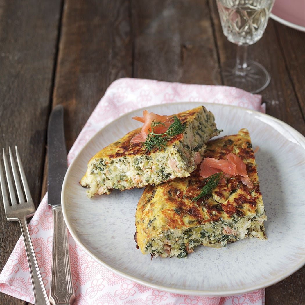 Smoked salmon, kale and Feta cheese frittata recipe easyFood
