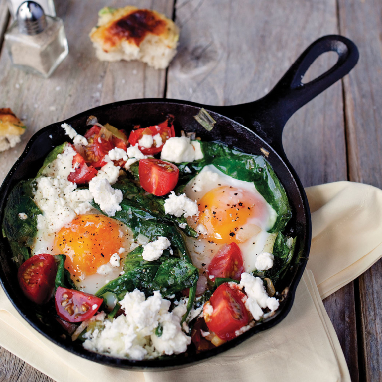 Simple egg, spinach and tomato bake