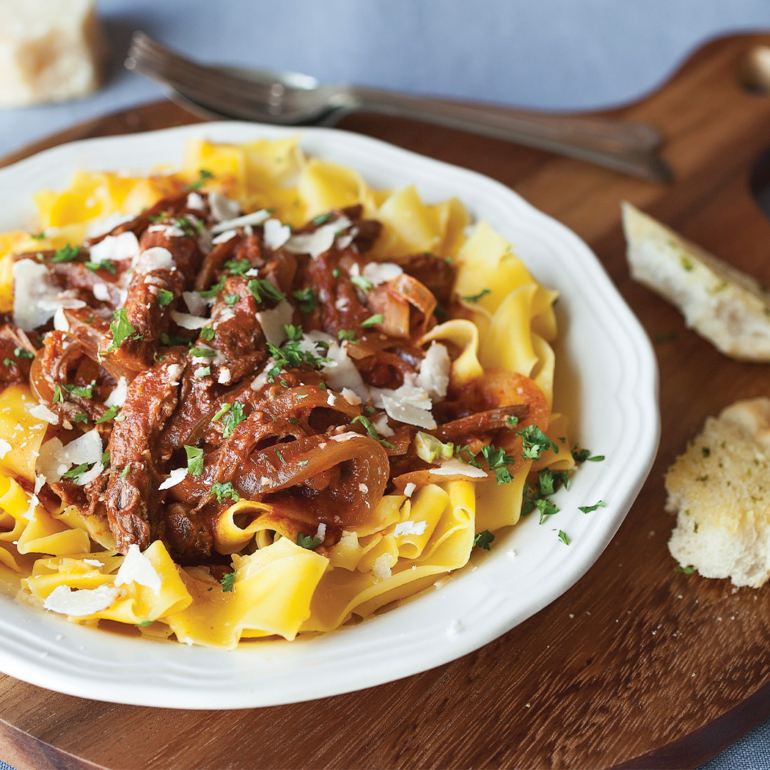 Slow-cooked shredded beef ragù