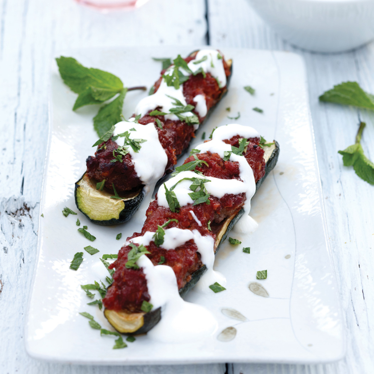 Spiced lamb courgette boats