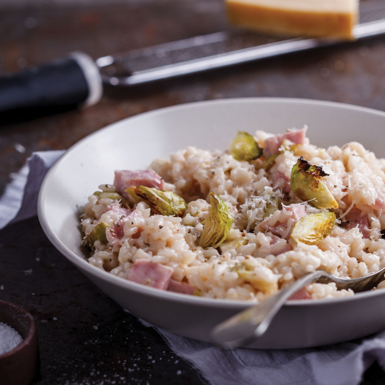 Sprout and ham risotto