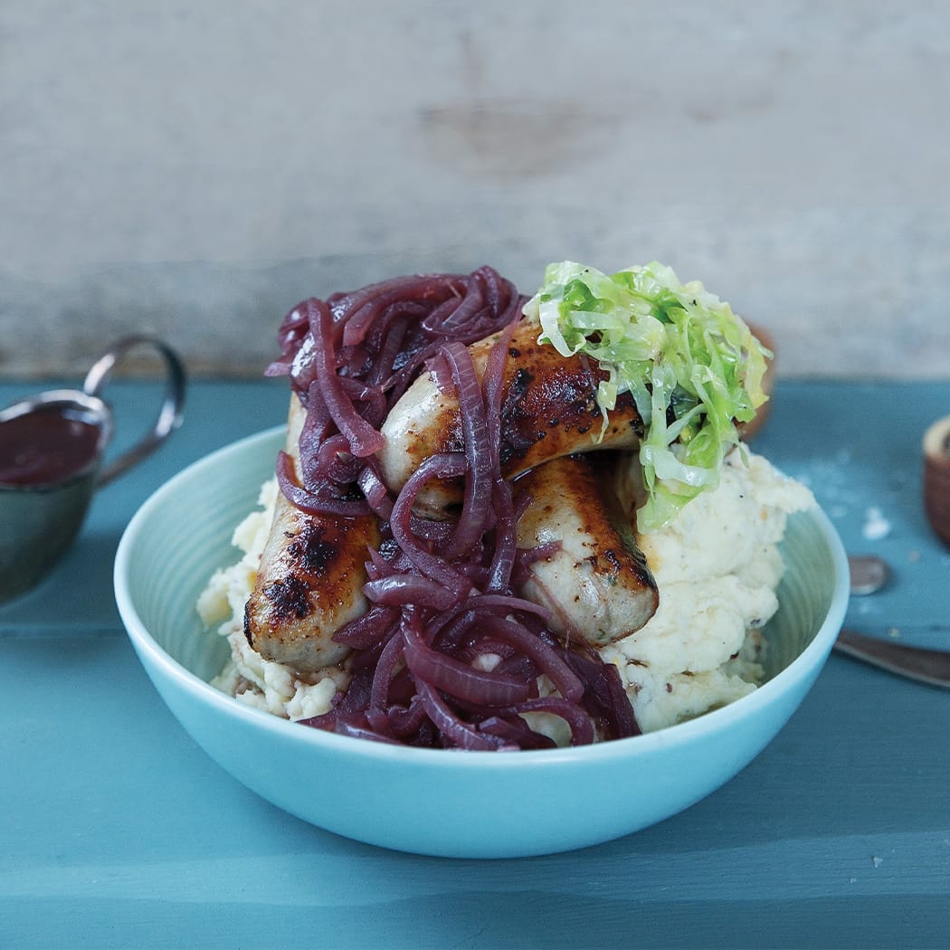 Bangers, mustard mash and onion gravy | easyFood