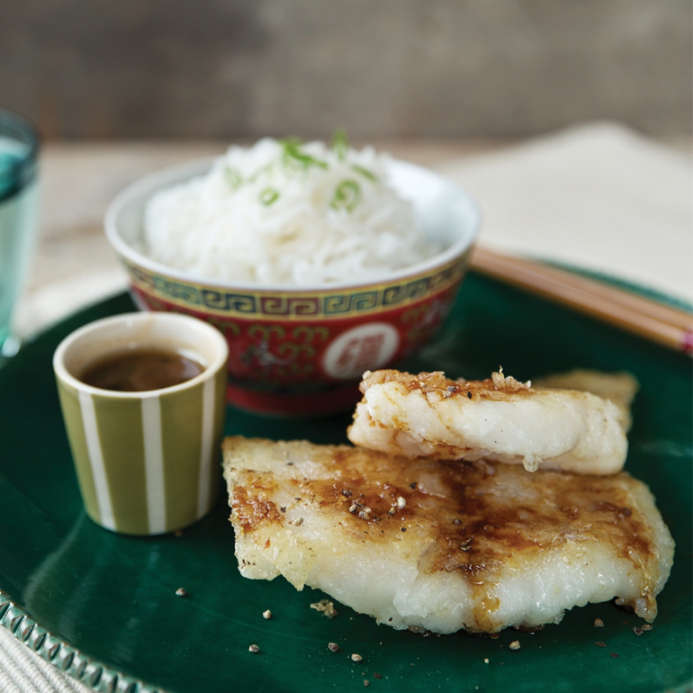 Chinese pan-fried hake with soy sauce