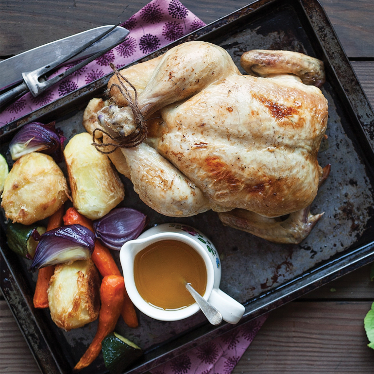 Easy roast chicken with lemon and thyme sauce