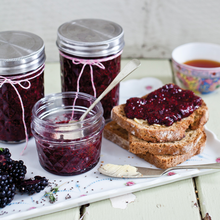 Healthy blackberry, thyme and chia seed jam