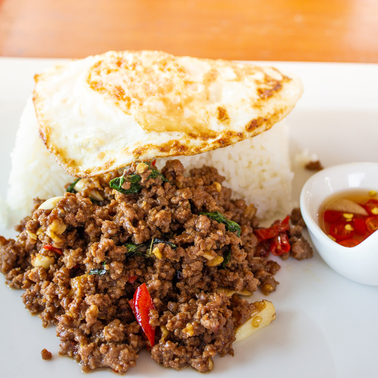 Baan Thai’s chilli and basil stir-fry (pad krapow neua sap)