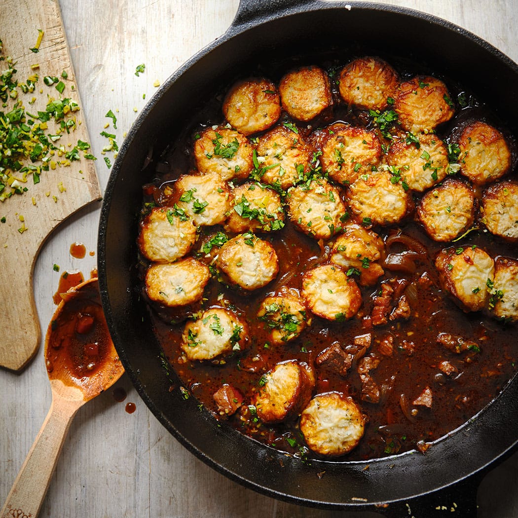 Beef and stout soup with herb and cheese dumplings | easyFood