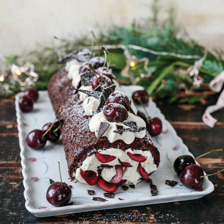 Gluten-free Black Forest chocolate roulade