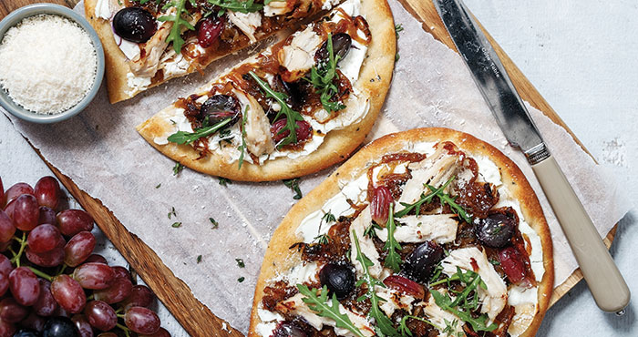 Chicken, grape and caramelised onion flatbreads Easy Food