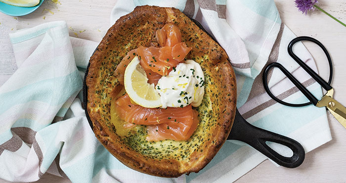 Chive Dutch baby with Annagassan smoked salmon and lemon crème fraîche | Easy Food