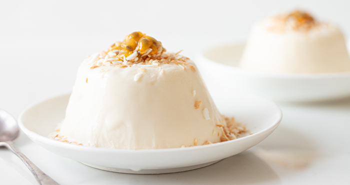 Coconut and passion fruit panna cotta