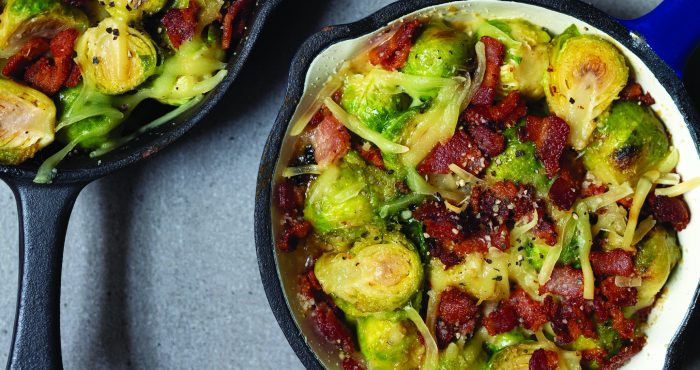 Creamy baked Brussels sprouts with bacon