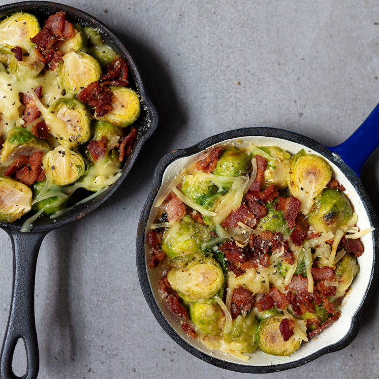 Creamy baked Brussels sprouts with bacon