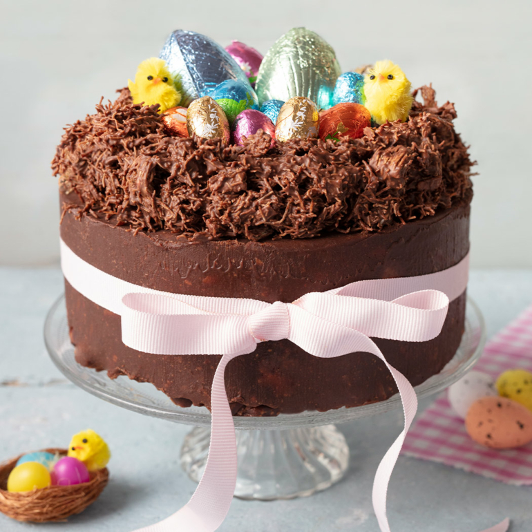 Easter nest chocolate biscuit cake