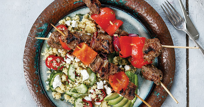 Greek beef skewers with couscous salad Easy Food