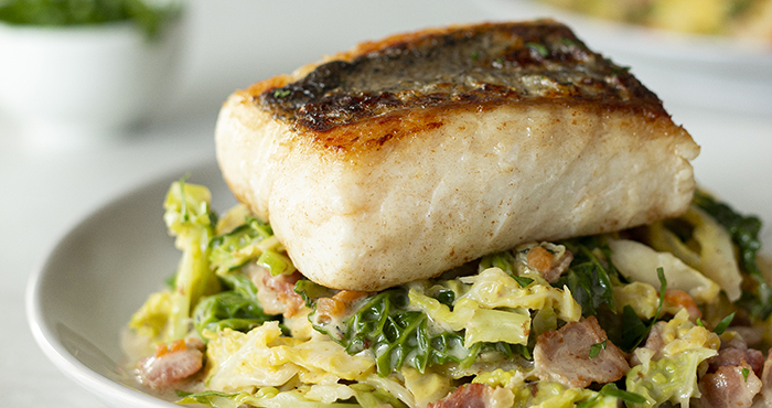 Hake with creamy bacon and cabbage Easy Food