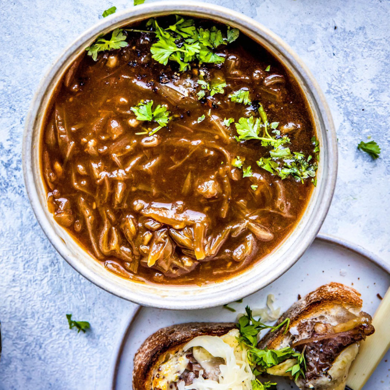 Irish onion soup with Reuben cheese toasties from Donal Skehan