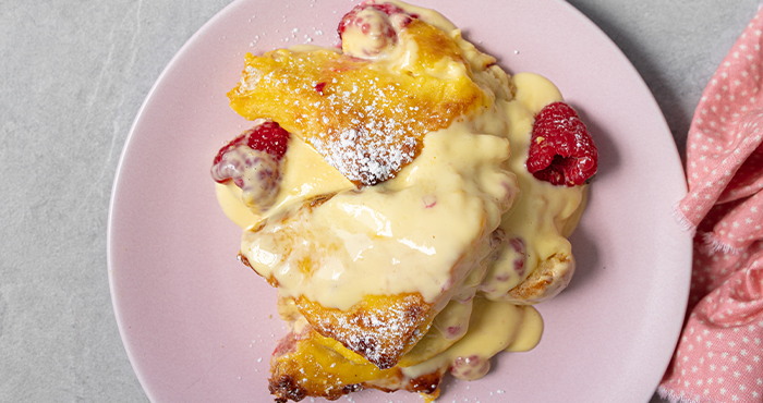 Lemon and raspberry bread & butter pudding