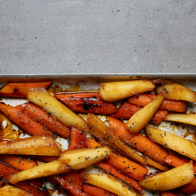 Maple and whiskey-glazed carrots and parsnips