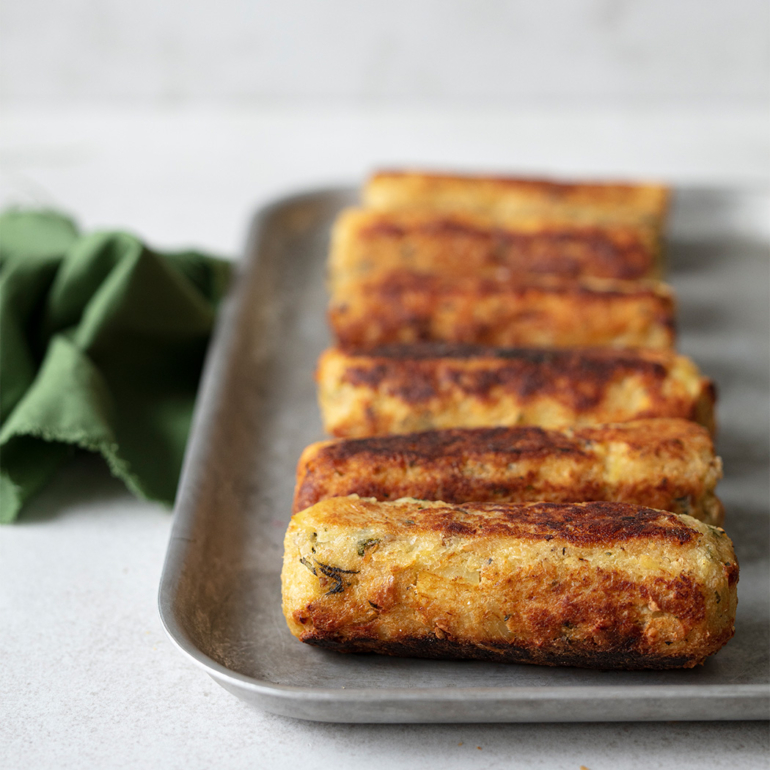 Parsnip and Parmesan sausages with wholegrain mustard sauce