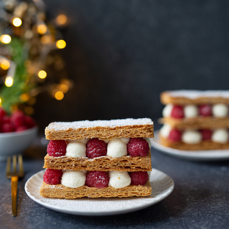 Raspberry & white chocolate mille feuille