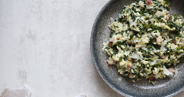 Risotto with Kale,Bacon and Leeks