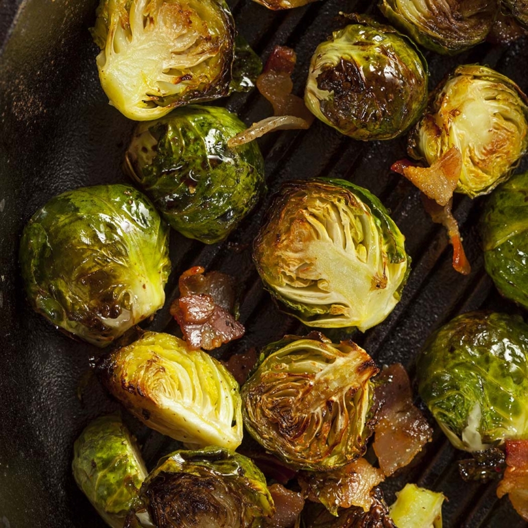 Roasted Brussels sprouts with pancetta and honey