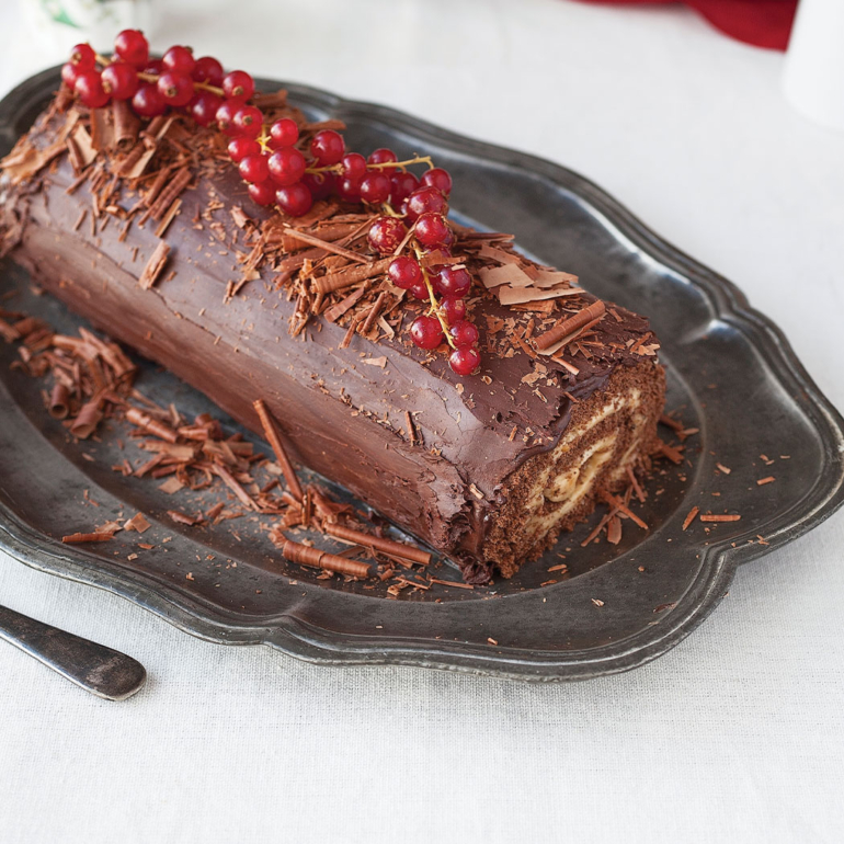 Salted caramel chocolate roulade