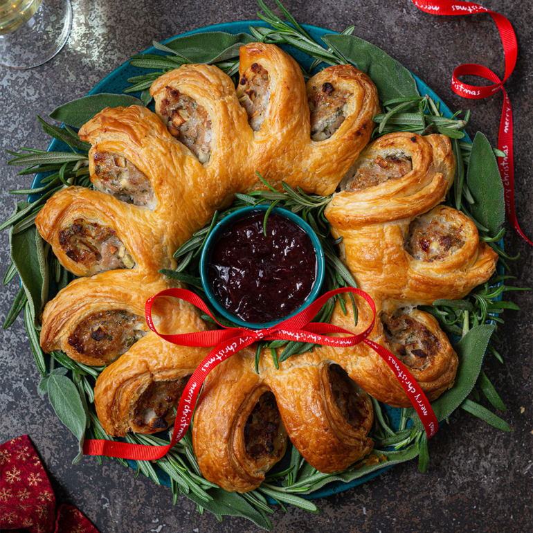 Sage and apple sausage roll wreath