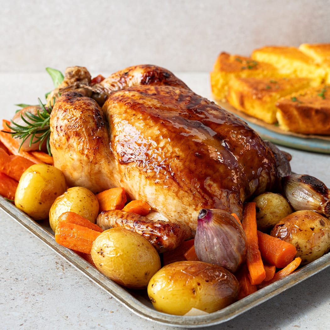 Sticky roast chicken with cornbread | easyFood