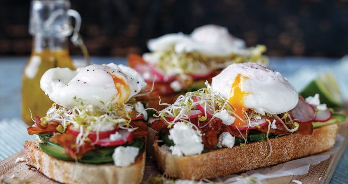 Avocado toasts, brunch, poached eggs