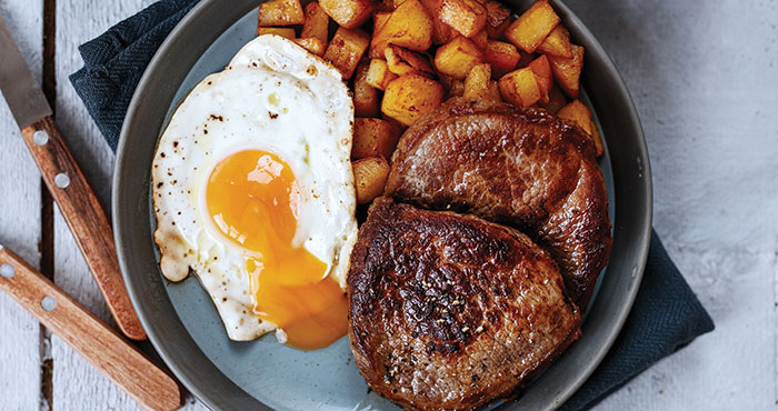 Steak and eggs with smoked paprika potatoes