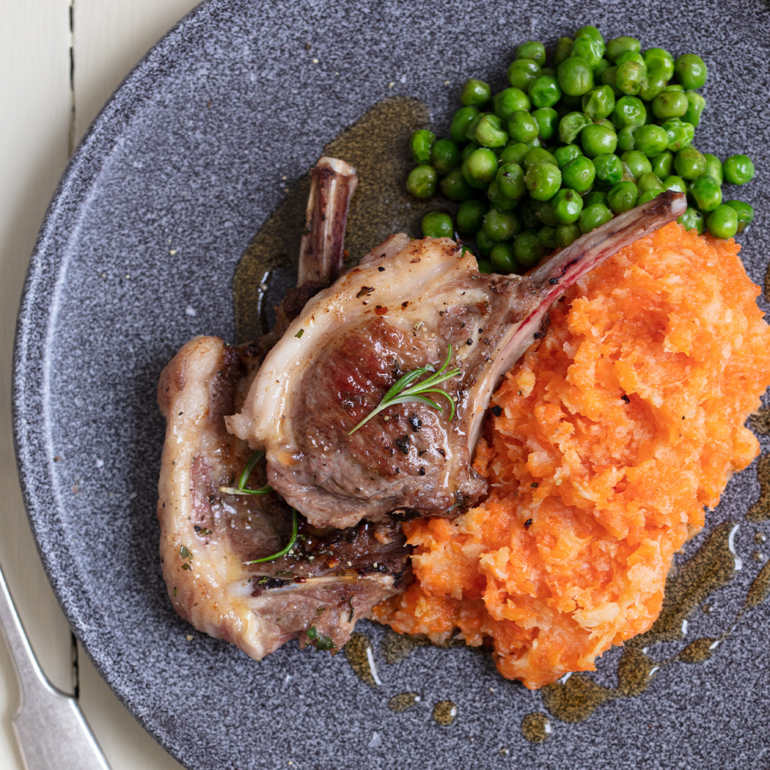 Apple cider chops with carrot and parsnip mash
