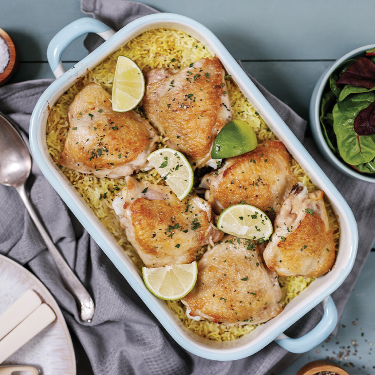 Baked honey and lime chicken and rice