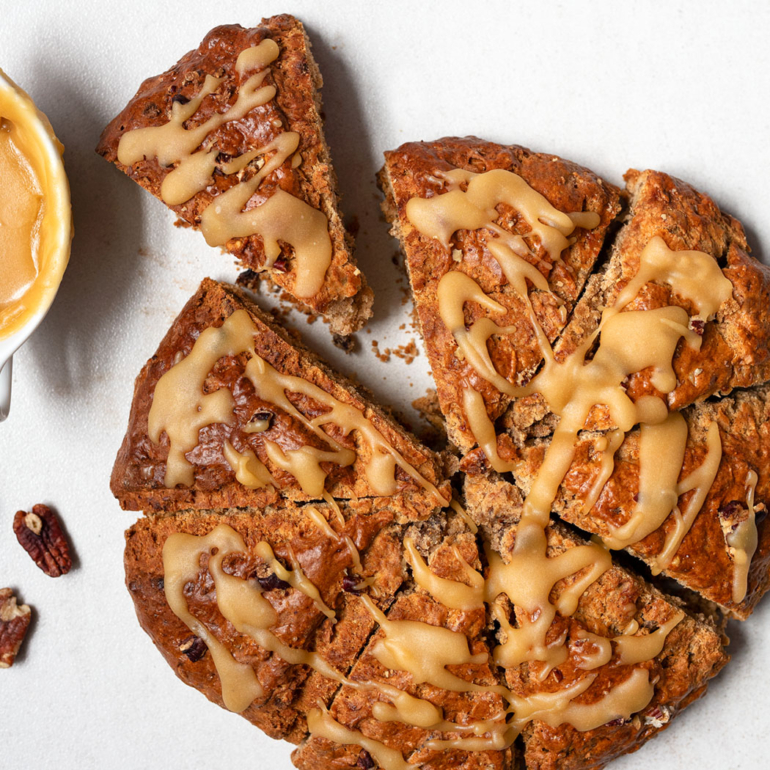 Banana nut scones with maple butter glaze