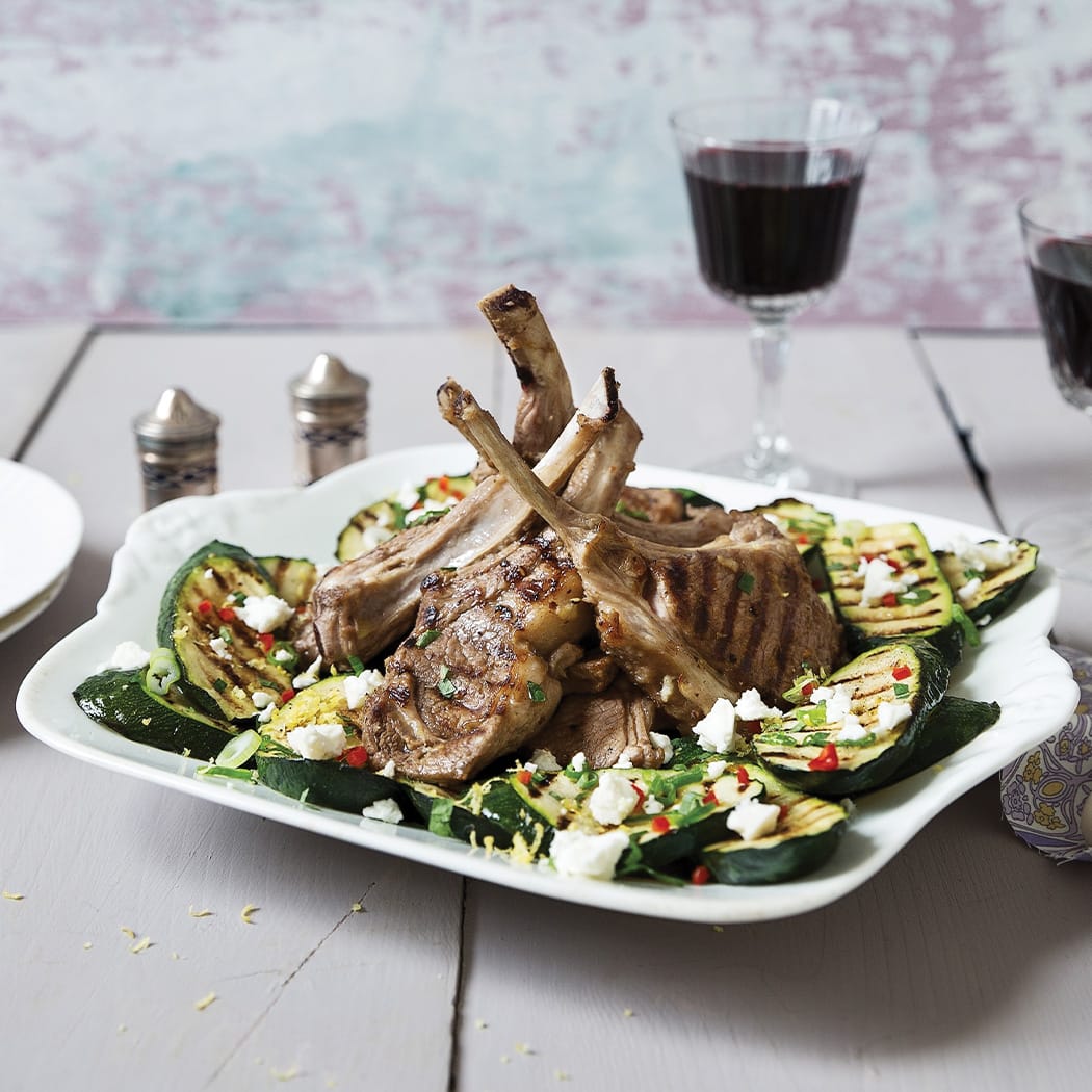 Barbecued lamb chops with courgette and Feta recipe | easyFood