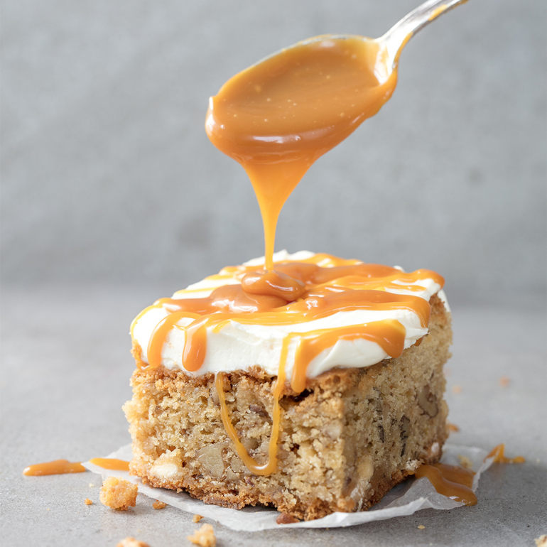 Blondies with salted caramel cream cheese icing